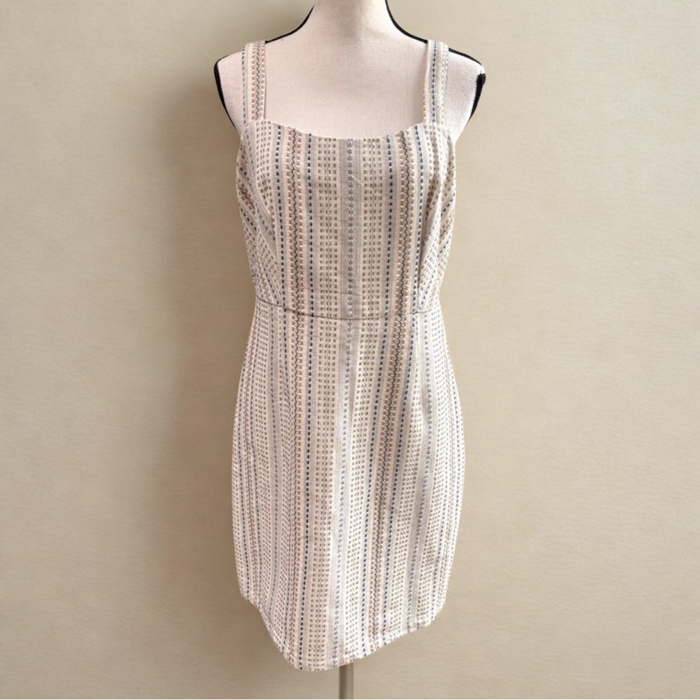 Amour Vert Cream & Beige Striped Dress